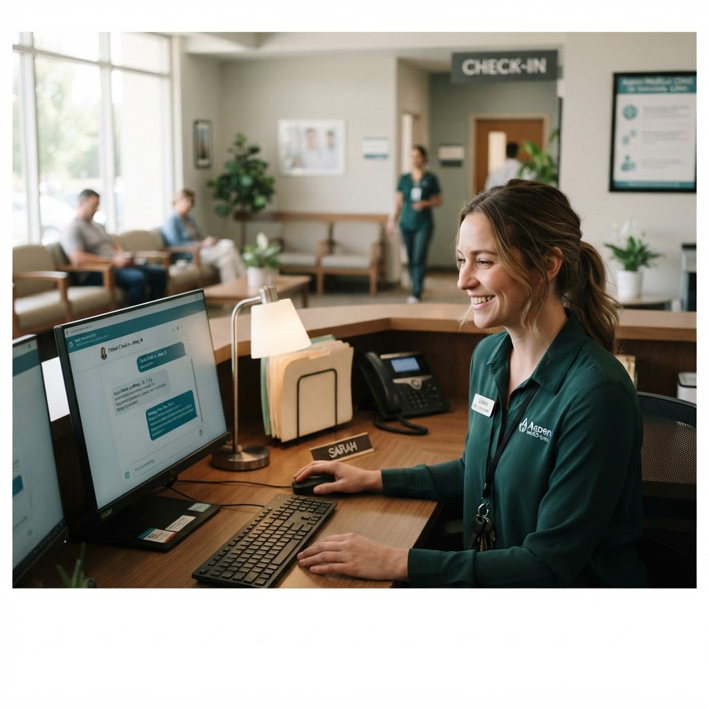 A front-desk team member responding quickly to a patient message on screen